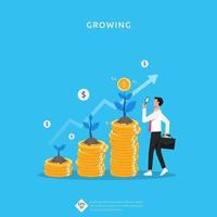 Plant money coin growth illustration for investment concept. Business profit performance of return on investment vector