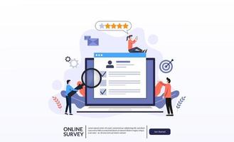 Customer experience and satisfaction concept. Landing page template of online survey vector illustration.