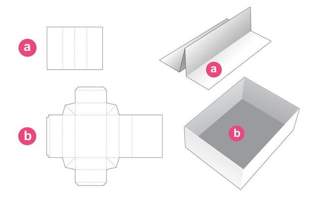 Rectangular tray with insert partition die cut template