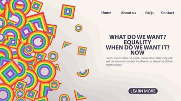 design for the landing page of a website and mobile apps rainbow flag in the form of squares circles and triangles LGBT  symbol space for information and navigation buttons on the site vector