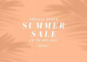Special offer summer sale banner template. Palm leaves shadow minimal design. vector
