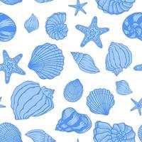 Seamless pattern with seashells. Marine background.  Hand drawn vector illustration in sketch style. Perfect for greetings, invitations, coloring books, textile, wedding and web design.