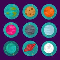 un conjunto de iconos sobre el tema de la ciencia espacial diferentes planetas para la ilustración de vector plano de diseño de diseño