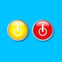 diseño gráfico de signo simple aislado sobre fondo azul. apáguelo, energía. icono en círculo amarillo y rojo para el botón web. vector