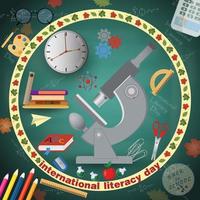 school theme design for international literacy day, back to school, flat style vector