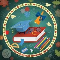 school theme design for international literacy day, back to school, flat style vector