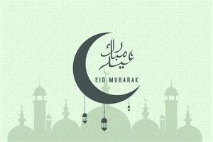 Ramadán kareem diseño de fondo de saludo islámico con luna creciente con caligrafía de línea de patrón árabe y vector de linterna