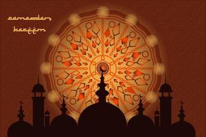 Ramadan kareem islamic greeting background design with mosque and calligraphy vector