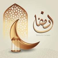 Islamic Ramadan Kareem Calligraphy Design with luxurious crescent moon, Islamic lantern and mosque pattern on Islamic background. vector