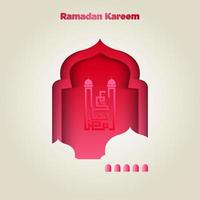 Islamic Ramadhan Kareem design with a crescent moon, Islamic lanterns, the silhouette of a mosque dome vector