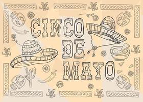 contour illustration poster design sticker with pattern frame Mexican theme for event decoration and backgrounds vector