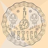 Ilustración de contorno pegatina de ornamento circular con calaveras tema mexicano para diseño de decoración vector