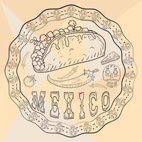 Ilustración de contorno pegatina de ornamento circular con calaveras tema mexicano para diseño de decoración vector