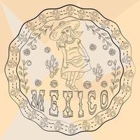 contour illustration circular ornament sticker with skulls Mexican theme for decoration design vector