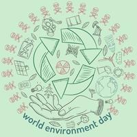 contour illustration for the design of various objects of human life, the theme for world environment day vector