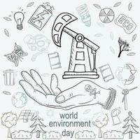 contour illustration for the design of various objects of human life, the theme for world environment day vector