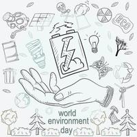 contour illustration for the design of various objects of human life, the theme for world environment day vector