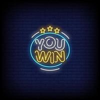 You Win Neon Signs Style Text Vector