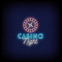 vector de texto de estilo de letreros de neón de noche de casino