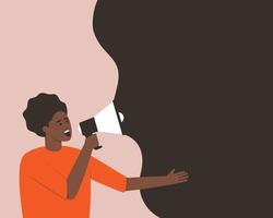 afroamericano hace un anuncio en un megáfono vector