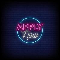 Apply Now Neon Signs Style Text Vector