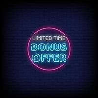 Bonus offer Neon Signs Style Text Vector