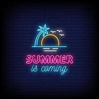 Summer Is Coming Neon Signs Style Text Vector