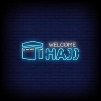 Welcome Hajj  Neon Signs Style Text Vector