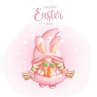 feliz día de pascua con lindo gnomo y huevos de pascua. pintura digital vector