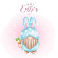 feliz día de pascua con lindo gnomo y huevos de pascua. pintura digital vector