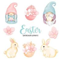 Happy Easter day with cute gnome and Easter eggs. Digital paint vector