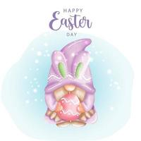 Happy Easter day with cute gnome and Easter eggs. Digital paint, Vector Illustration