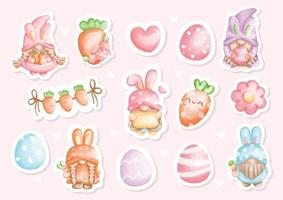 Happy Easter day with cute gnome and Easter eggs. sticker vector
