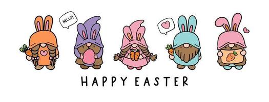 Happy Easter day with cute gnome and Easter eggs. vector