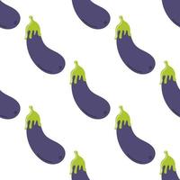 Ripe eggplant on a white background. Vector seamless pattern