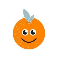 Cartoon orange fruit with a smile on a white background, icon. Vector image isolated on a white background