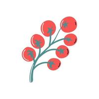 Red ripe cherry tomatoes on a branch. Vector flat illustration on a white background