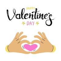 manos en forma de corazón. tarjeta de felicitación de regalo para el día de san valentín. caligrafía y elementos de diseño hechos a mano. letras a mano. vector de imagen plana