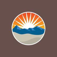 Mountain sun rise circle emblem design vector