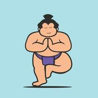 Cartoon character sumo yoga and meditation relax time vector