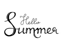 Hand lettering Hello Summer in black on a white background. Vector text