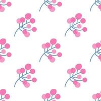 A sprig with pink berries on a white background. Vector seamless pattern