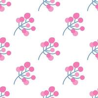 A sprig with pink berries on a white background. Vector seamless pattern