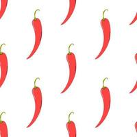 Red chili pepper on a white background. Vector seamless pattern