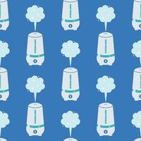 Humidifier on a blue background. Vector seamless pattern in cartoon style