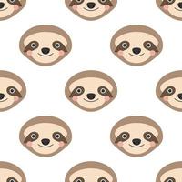 Cute sloth face on a white background. Vector seamless pattern in flat style