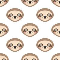 Cute sloth face on a white background. Vector seamless pattern in flat style