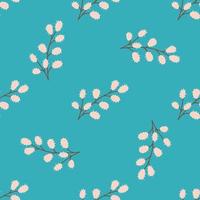 A sprig of willow on a green background. Vector seamless spring pattern flat style