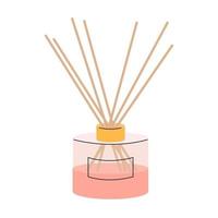 Difusor de aroma con palos de bambú para el hogar sobre un fondo blanco. ilustración vectorial en color rosa en polvo, icono vector