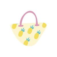 Yellow beach bag with pineapples on a white background. Vector illustration in flat style